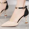 Женская обувь 2024 года, новые женские туфли на высоком каблуке с пряжкой и ремешком, модные цветные туфли для офиса и карьеры, сексуальные туфли с острым носком для женщин