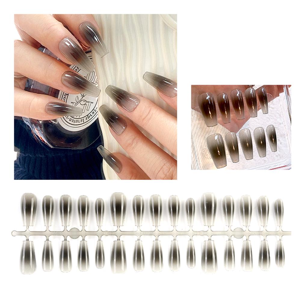 30Pcs Long Press On Nails Coffin French Fake Nails Tip Gradient Acrylic Nails Glossy False Nails for Women Girls