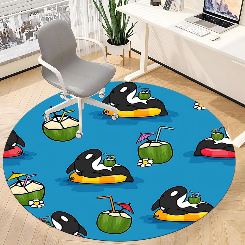 1pc Orca Party Office Round Area Rug, Mat Suitable ForOffice, Under Office Chairs Bedroom Living Room Home Decor, Room Deco