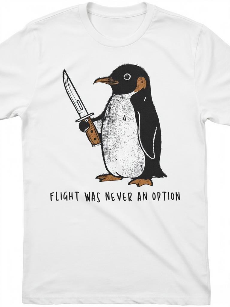 Flight Was Never An Option Penguin Streetwear Print Unisexs T Shirt Cotton Tee Unisex Summer Oversized Loose Funny Novelty Harajuku