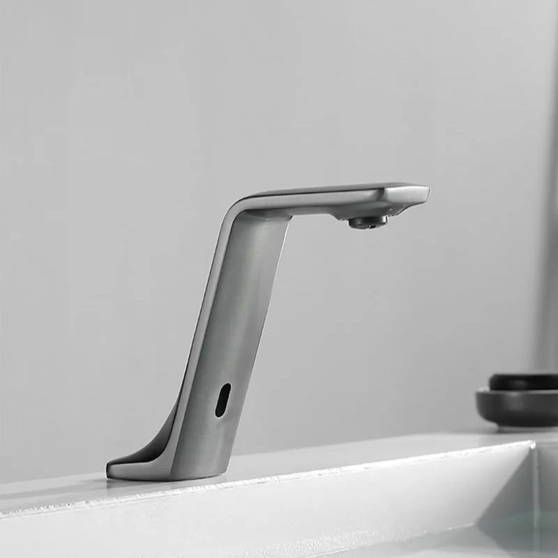 Пистолетный серый латунный автоматический бесконтактный смеситель для раковины в ванной комнате, умный инфракрасный датчик движения, одинарный холодный кран для раковины для мытья рук l