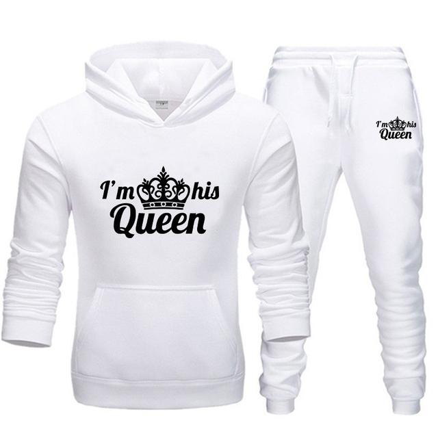 Спортивный костюм для влюбленных, толстовка с принтом QUEEN KING, толстовка для пар, большие размеры, одежда с капюшоном, женская толстовка из двух предметов