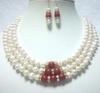 3 нити пресноводного жемчуга, красного коралла, черного агата, нефрита, ожерелье, комплект серег
