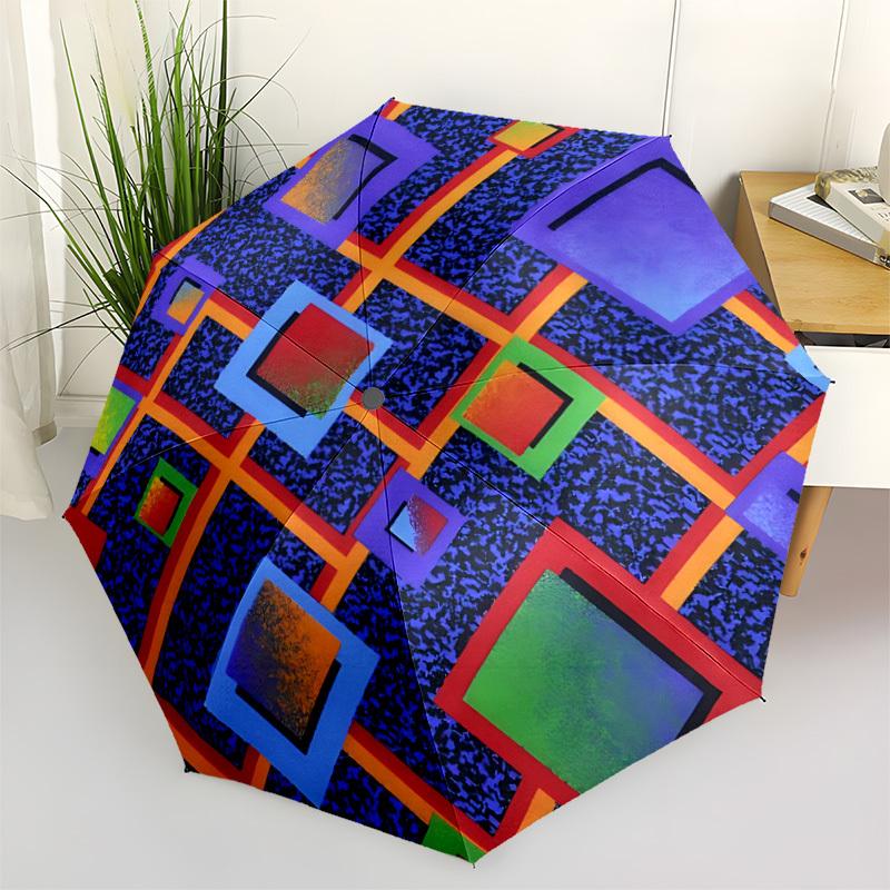 1pc Abstract Squares Automatic Open/Close Umbrella, Compact Travel Umbrella, 8-Rib Sturdy Frame - Ideal Gift for Friends yy251118027