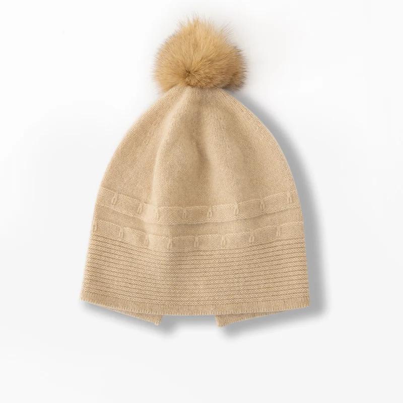 Женская шапка-бини из 100% чистого кашемира с помпоном, вязаная, зимняя, теплая, мягкая, удлиненная шапка-скулли, аксессуар для холодной погоды