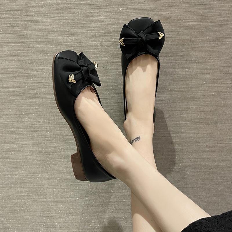 Туфли-лодочки на плоской подошве, женские летние новые универсальные, с бантом, с вырезом, женские