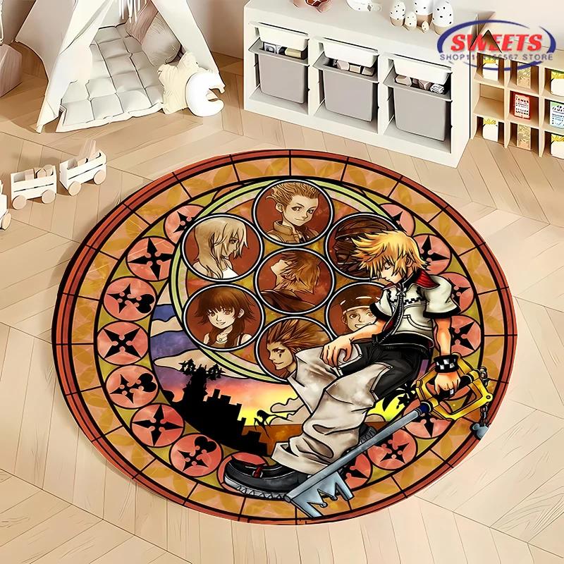 Круглый ковер Disney Kingdom Hearts, Нескользящий игровой коврик, Напольный ковер для гостиной, спальни, детской комнаты, Круглый коврик, Прочный моющийся коврик