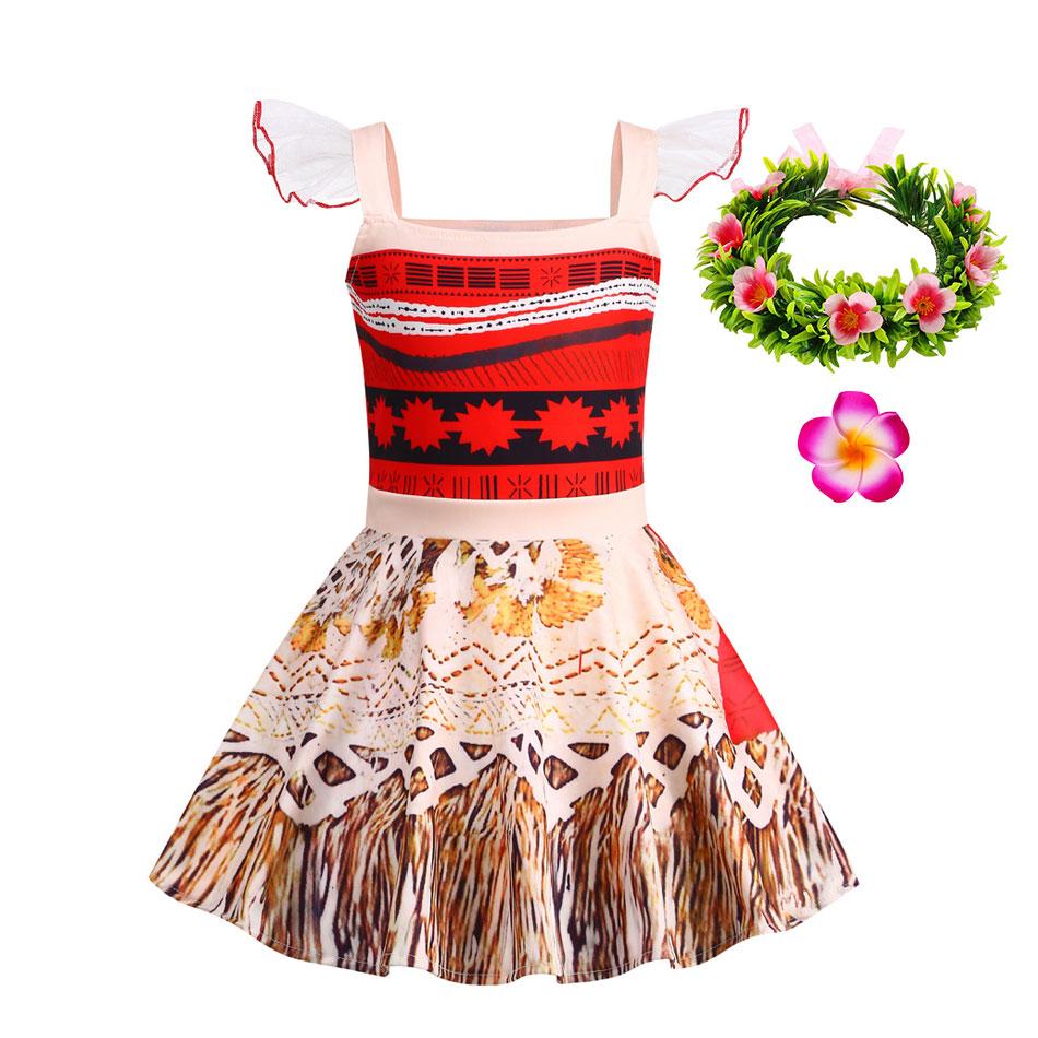 Little Girl Casual Moana Dress Role Playing Ocean Adventure 2 Fancy Vaiana Halloween Princess Costume Summer Clothing Frock