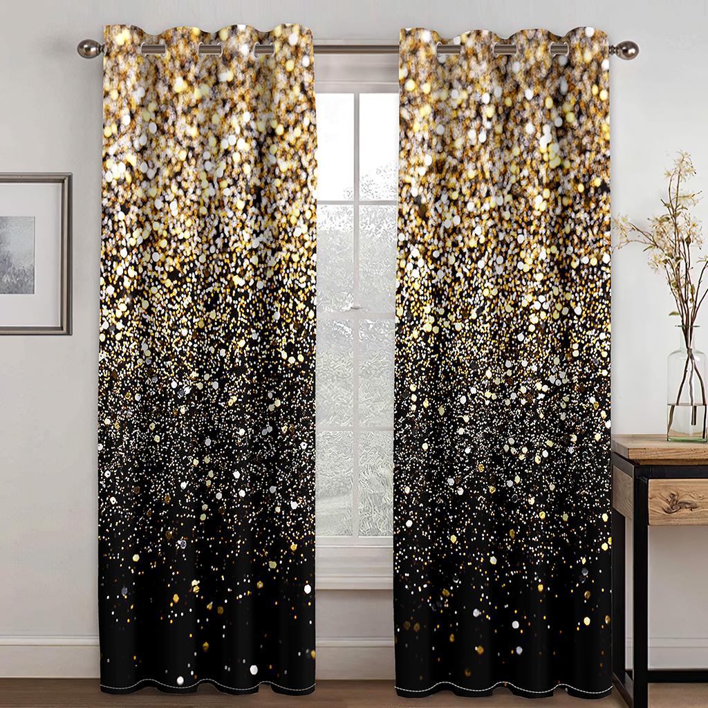 Rainbow Pink Gold Star Glitters Drips Printed Children's Window Panel Drapes designed for Girl Living Room Bedroom Decor 2 Pieces Free Shipping