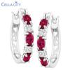 Delicate Round Silver 925 Jewelry Gemstones Earrings For Women Oval Shaped Ruby Ear Drops Dating Female Gift