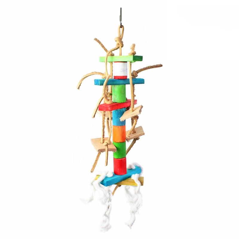 Eco-Friendly Non-Toxic Wooden Bird Toy with Colorful Rope Swing Safe for Chewing Parrot Interactive & Movement Toy