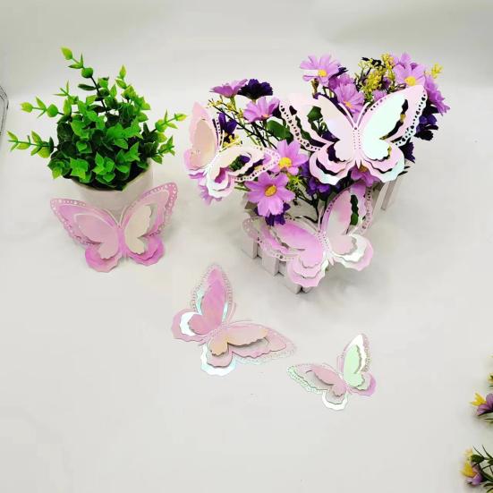12 шт. 3-слойные бабочки с крыльями, настенный декор, съемные 3D полые наклейки-бабочки для поделок, дома, спальни, детского душа, дня рождения, украшение торта