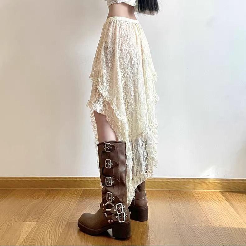 Женская винтажная кружевная асимметричная юбка Y2K Fairycore Boho, эстетичная модная юбка с высокой талией, женские праздничные наряды