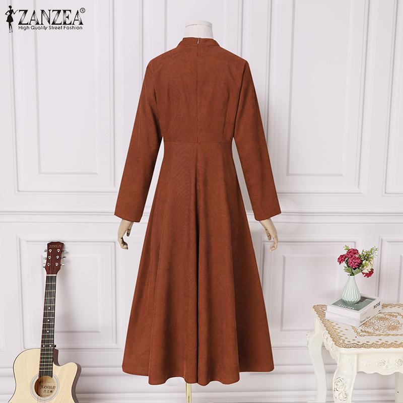 ZANZEA Spring Autumn Women Casual O-neck Long Sleeve A-line Long Dress