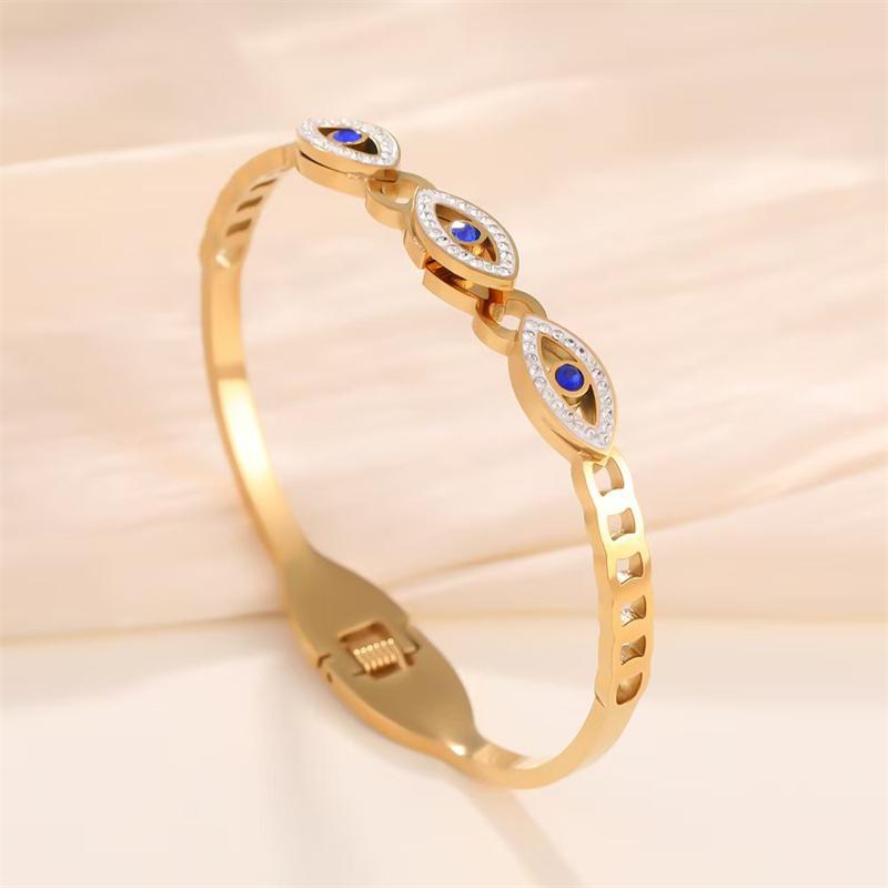 Rinhoo Stainless Steel Bracelet for Women Luxury Zircon Evil Eye Open Bangles Waterproof Jewelry Lucky Amulet Gift