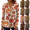 Women's Spring Autumn Pleated Button Down Collar Halloween Print Long Sleeve Top