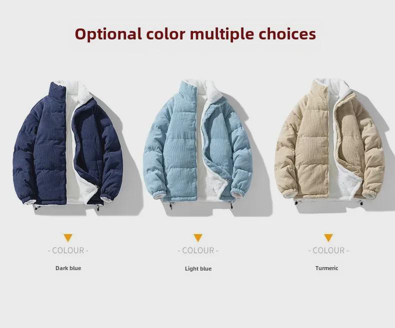 Модная вельветовая двухсторонняя хлопковая куртка для мужчин: Зимний бархатный наряд из толстой овчины, теплый парный наряд.