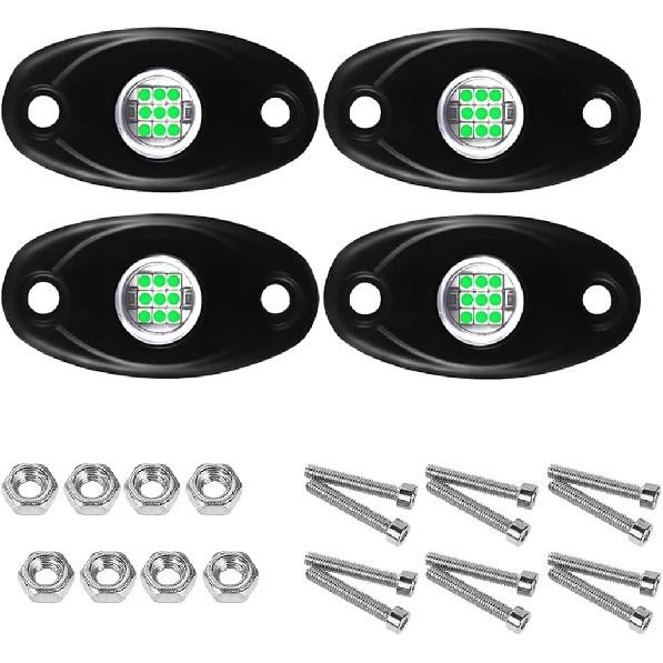 4 Pods Car RGB LED Rock Lights, Vehicle Underglow Neon Light Pod with Screws and Nuts, Waterproof Automotive Exterior Rock Night Lamp, Universal for