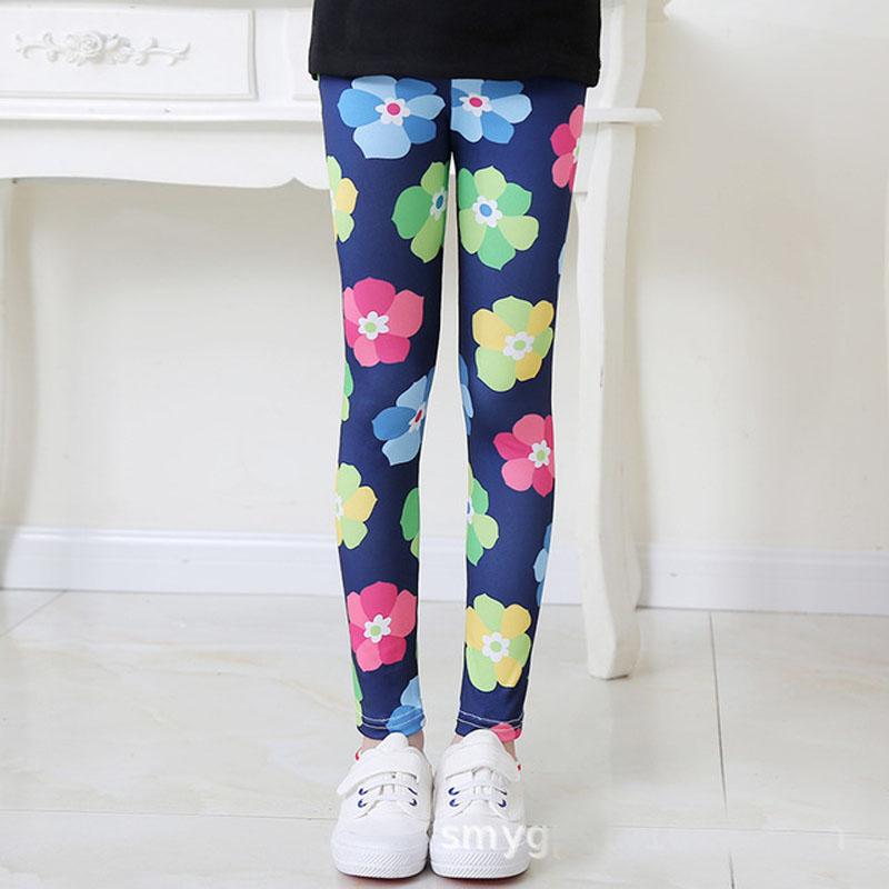 Girls Leggings Stretch Spring Summer Flower Printed Kids Children Pants
