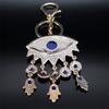 Turkish Lucky Blue Eye Keychain for Women Men Gold Color Metal Hamsa Hand Pendant Charms Bag Car Key Chain Ring Jewelry K9027S01