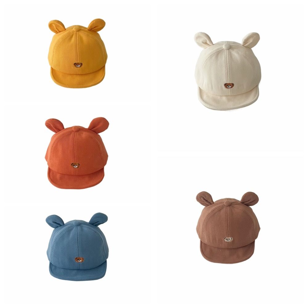 Fashion Adjustable Kids Fisherman's Hat Cartoon Embroidered Baby Visor Hat Bear Ear Solid Color Baby Sunhat Autumn