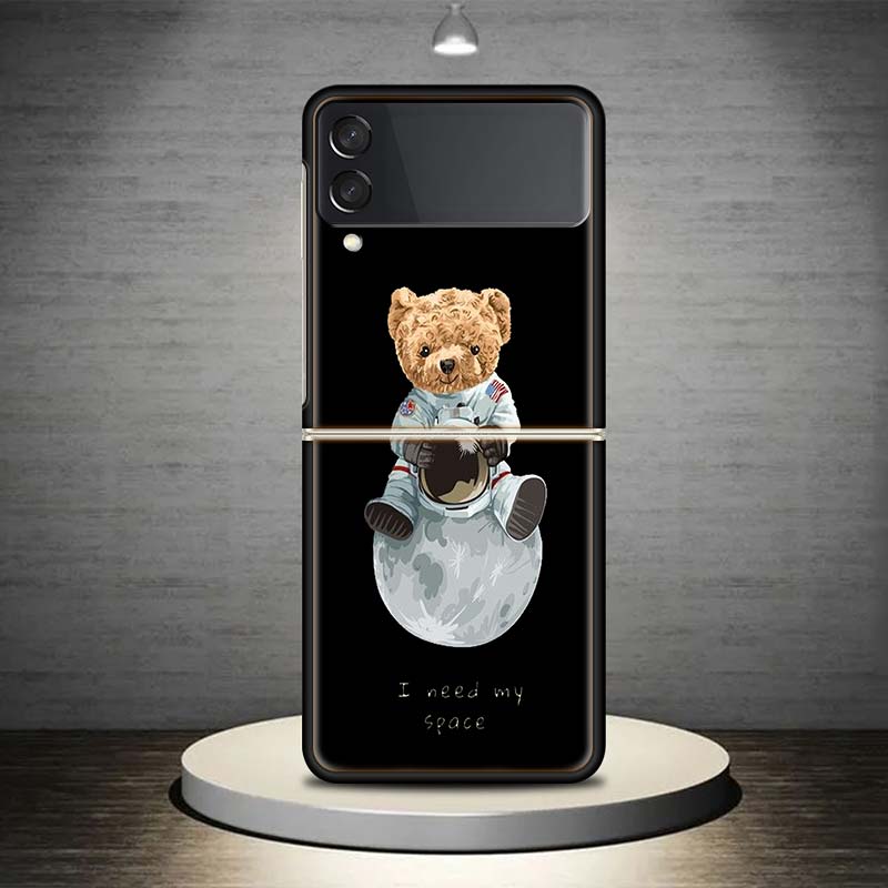 Модный брендовый чехол Bear для Samsung Galaxy Z Flip 4 3 5G, черный твердый чехол ZFlip 4 3, роскошный противоударный бампер