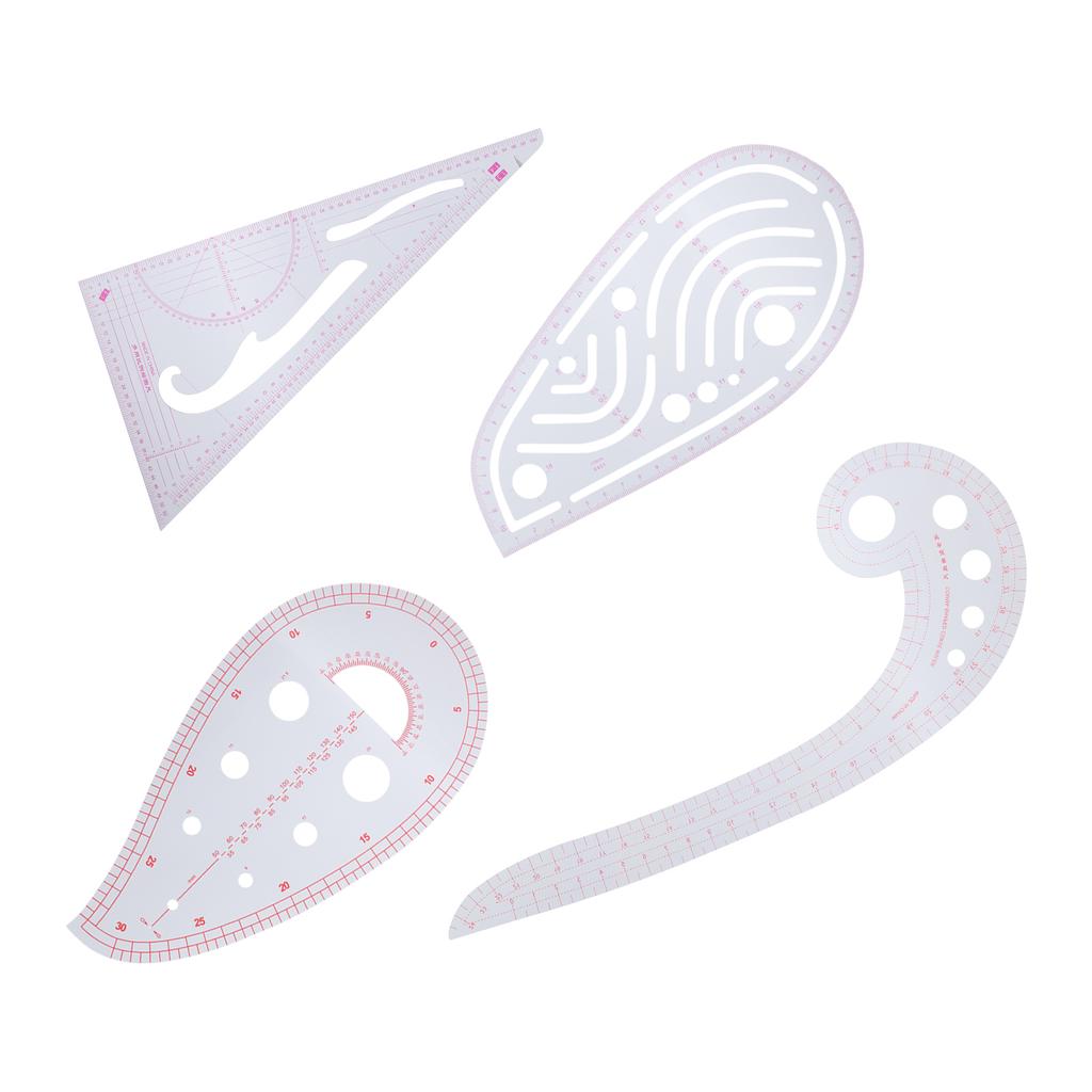 Набор измерительных линеек для одежды Многофункциональный набор для вырезания рукавов с клеткой Кривая линейка Набор из 4 предметов