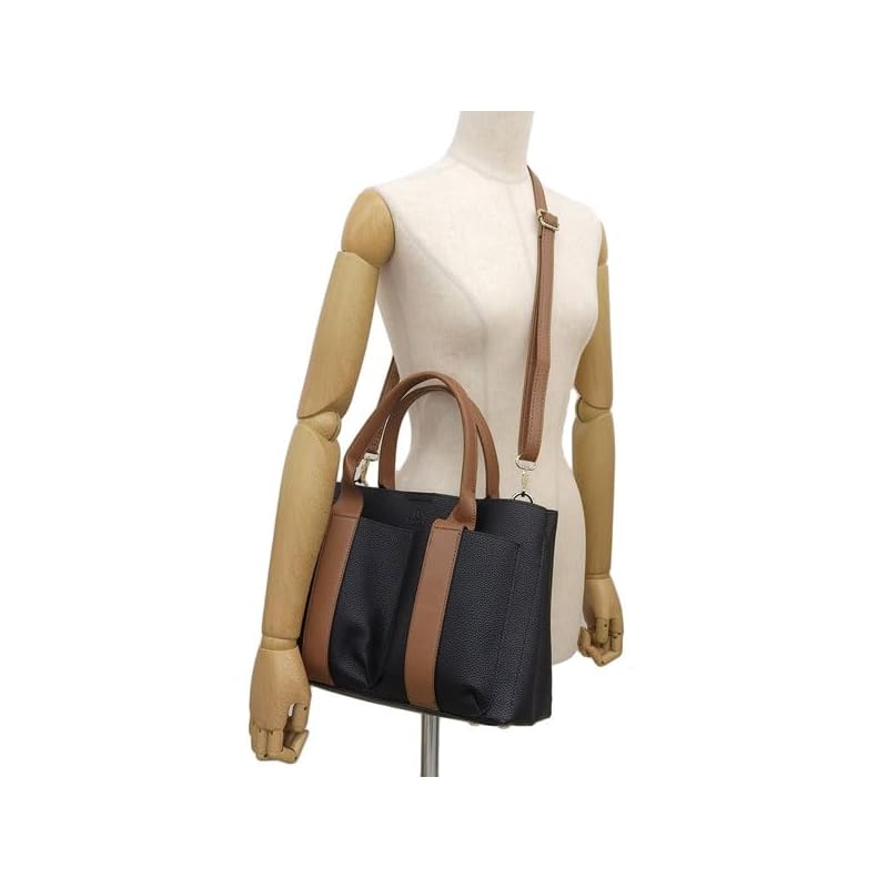 [Rinle] bag ladies tote bag shoulder bag handbag 2WAY front pocket work bag Shoulder bag simple D.KELLY (BL-945M Black/Black)