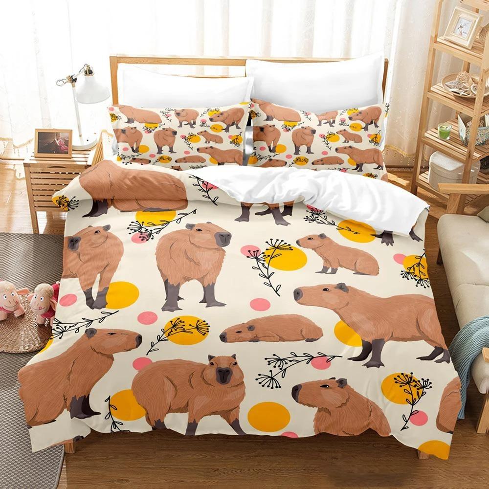 Kawaii Capybaras Bedding Collection Single Twin Full Queen King Size Bed Collection Aldult Kid Bedroom Duvetcover Collections 3D Bed Cover Set
