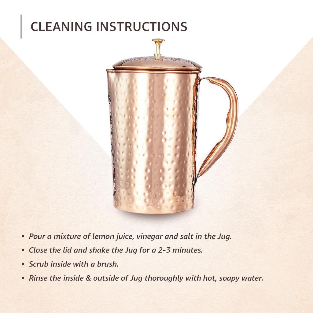 Hammered Copper Jug with 2 Copper Glasses, 1350 Ml