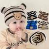 A Autumn and Winter Children's Knitted Hats, Boys and Girls, Striped Bear Wool Hats, Curled Melon Rind Warm Hats
