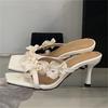 Eilyken Summer Butterfly-kont Square Toe Woman Slippers Elegant Thin High Heels Party Slide Shoes Zapatos De Mujer