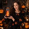 Halloween Skeleton Night Light Glass Pumpkin Lamp with Wooden Base for Bedroom Home Decor Gift