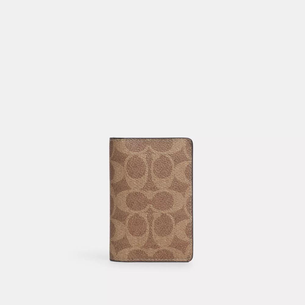 Coach Id Wallet In Signature Canvas Tan Black