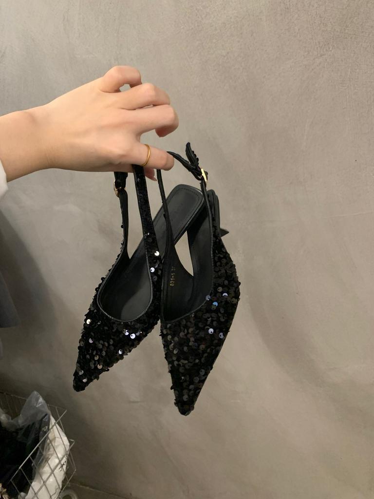 Fashion New Pointed Stiletto High Heels Shoes Sexy Silver Sequins Shallow Mouth Single Shoes Women's Work Dress Shoes High Heel Pumps