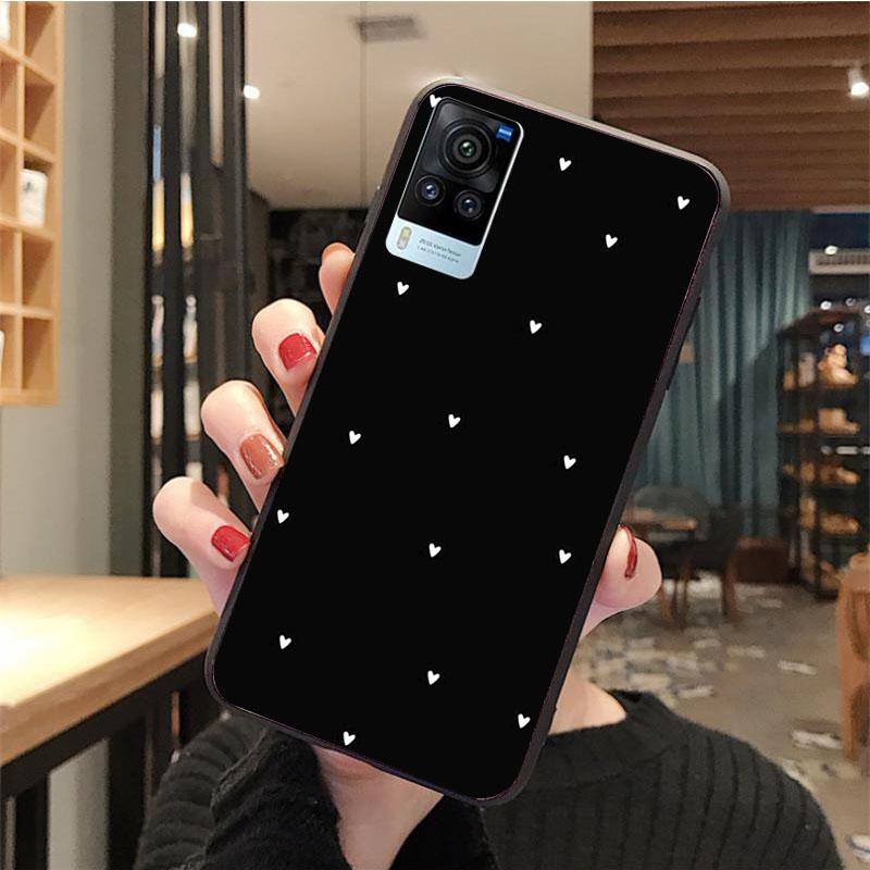 Черный чехол для телефона с простыми линиями и сердечками для VIVO V21E V21 V23 V23E V2109 Y53S Y33S Y55 Y76 Y31 Y21 Y72 Y01 Y21S Y11S