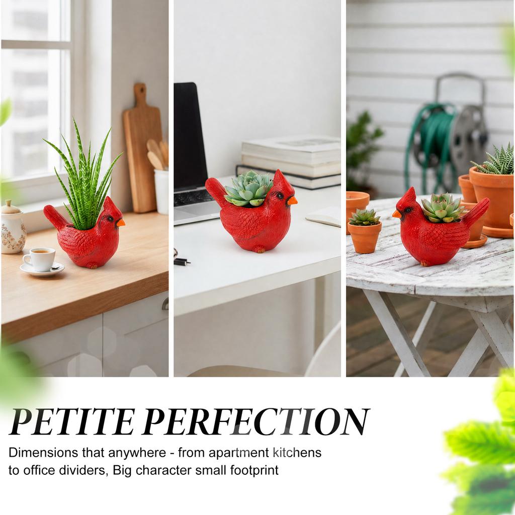 Cardinal Bird Planter Pot Redbird Shaped Resin Flowerpot with Drainage Hole Tabletop Decorative Succulent Planter Garden Decor