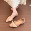 Thick Heel Fairy Patent Leather Bow Single Shoes Light Mouth Square Head Commuting Splicing Low Heel Shoes Gentle Red Nude