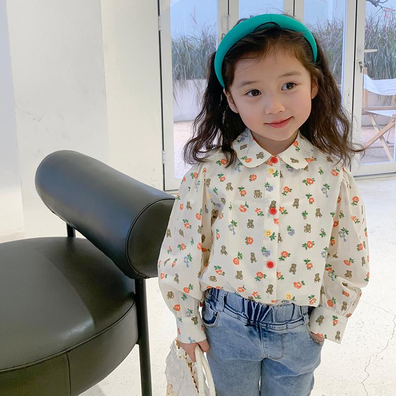 Рубашка с длинными рукавами и мультяшным рисунком для девочек, приятная для кожи и дышащий рубашечный воротник