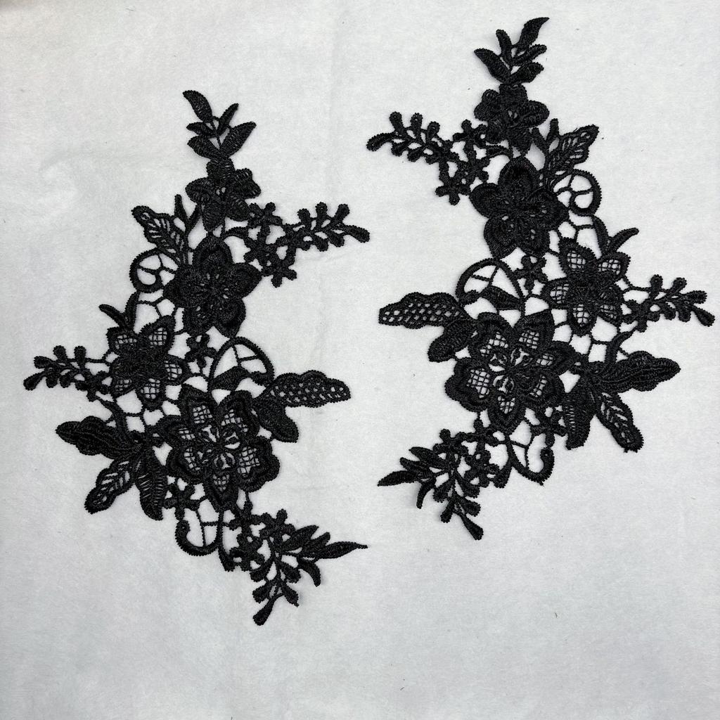 Black Water-Soluble Lace Polyester Light Embroidery Flower Patch Hollow Cloth Sticker Flower Diy Clothing Accessories