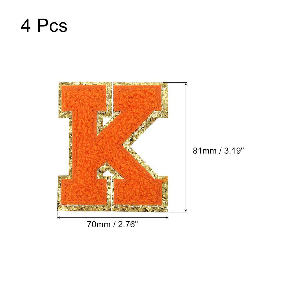 4pcs Chenille Letter Patches Iron on Letter Patches Embroidery Patch Iron on Sew on Jacket Embroidered Letter Patches Orange