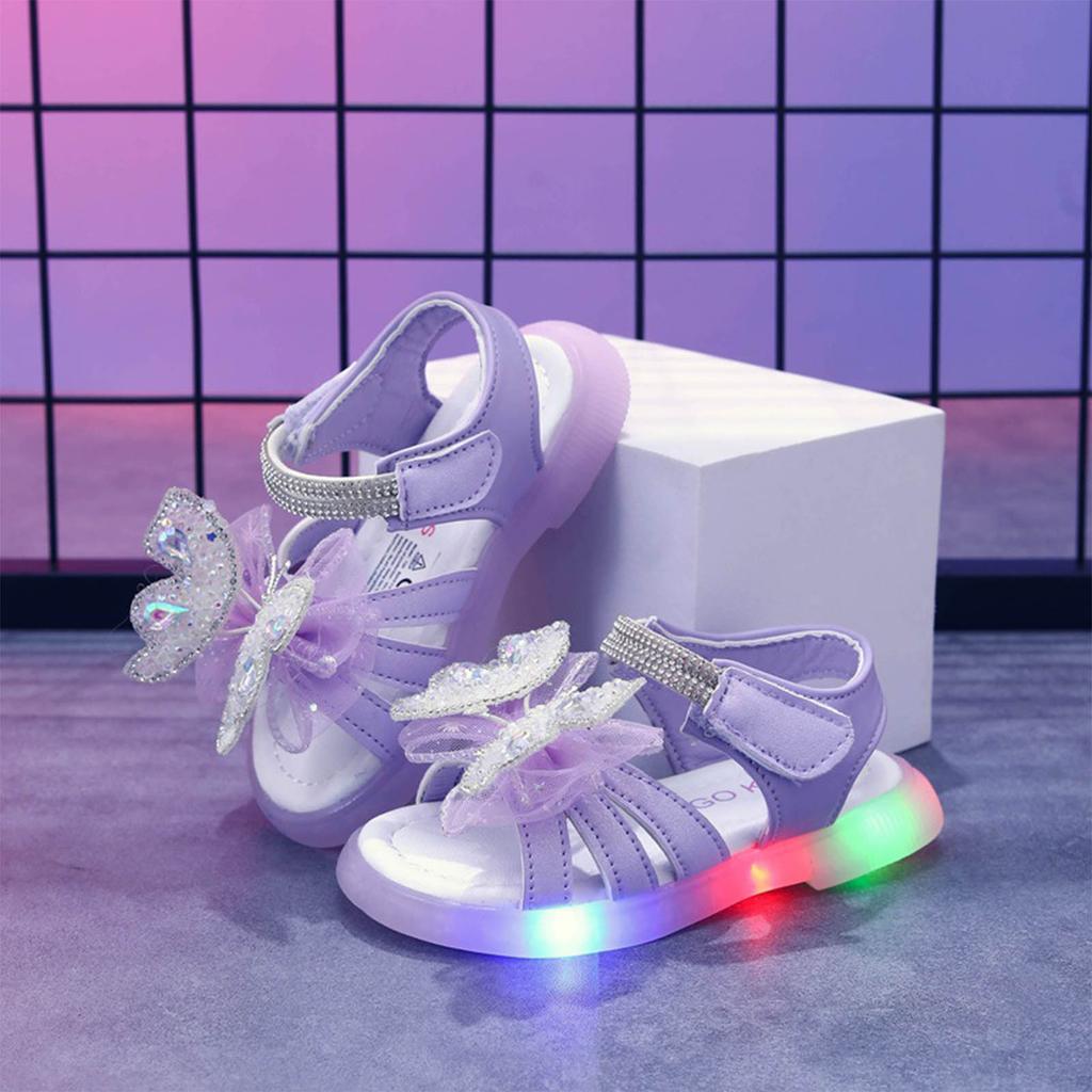 Детские Сандалии Девочки Со Светодиодной Подсветкой Принцесса Замороженное Искусственная Кожа Блестки Жемчуг Летняя Обувь Нескользящая Дышащая Розовый Синий Для 1-7 Лет