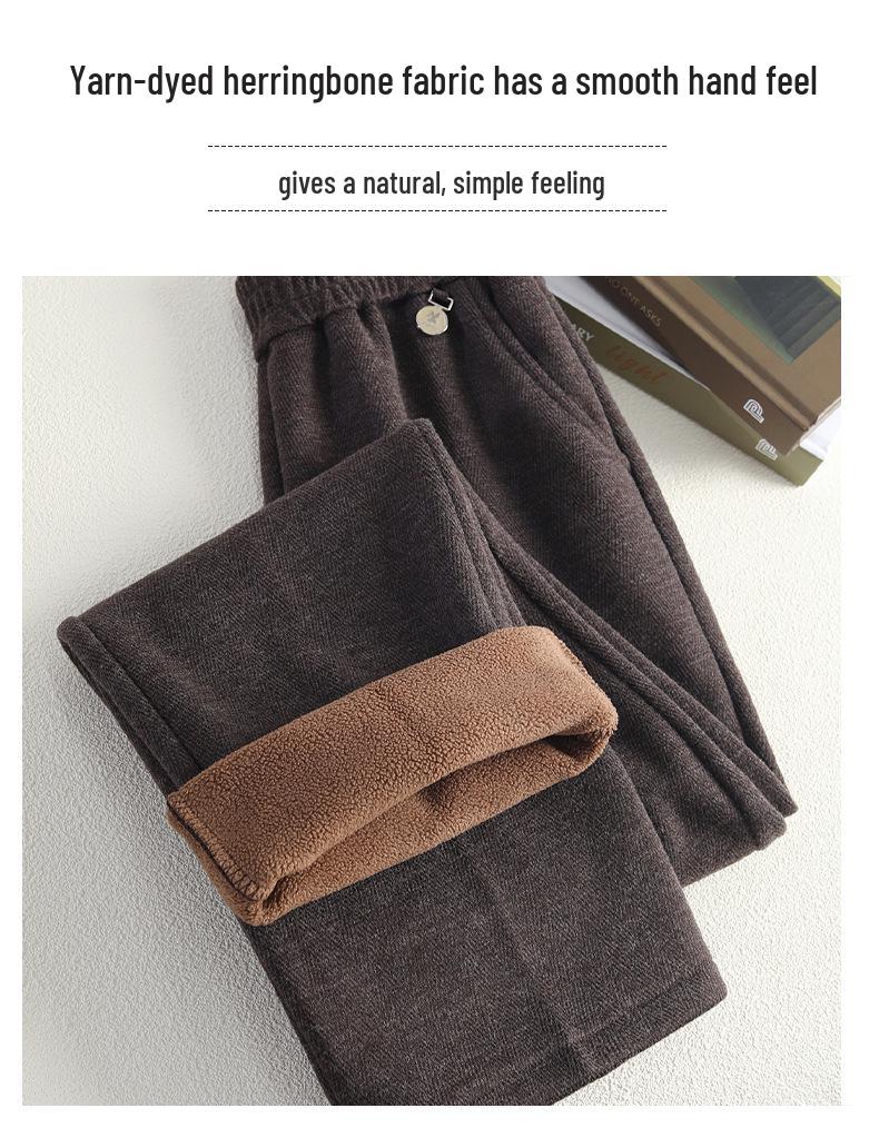 Women's Fleece-Lined Elastic Waist High-Waist Loose Straight-Leg Pants for Spring and Autumn