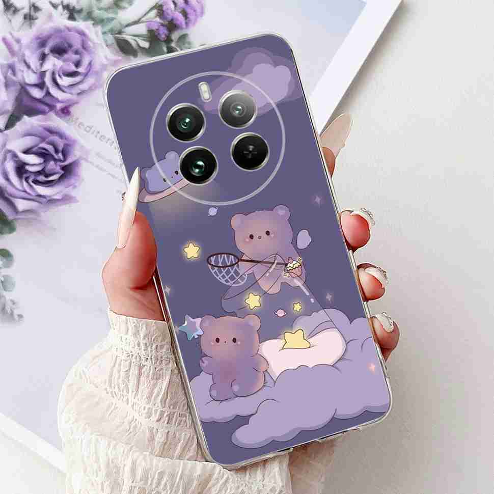 Для Realme 12 Pro RMX3842 6.7" Летний Лотос Милый Кот Мягкий Силиконовый ТПУ Чехол Для Realme 12Pro+ 12Pro Plus RMX3840 Защитный Бампер