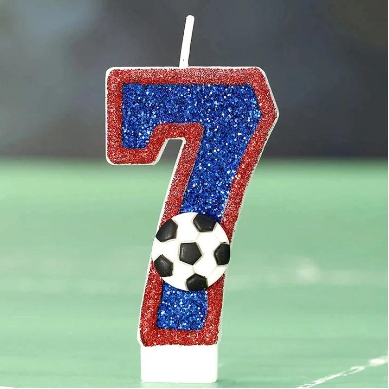 Football Children's Birthday Candles Number 0-9 Blue Sparkles Birthday Creative Soccer Candle for Boy Party Cake Top Decoration