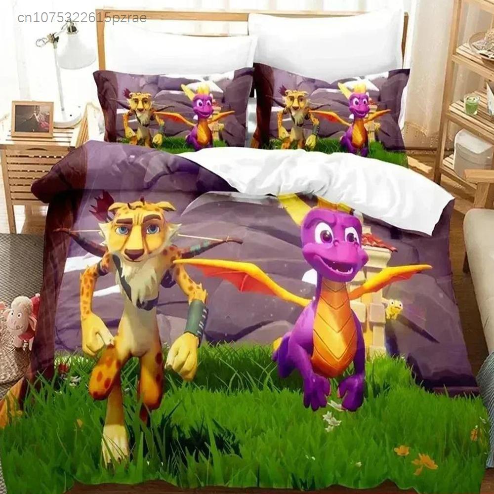 Мультяшный набор постельного белья Spyro Reignited Trilogy Пододеяльник Комплект постельного белья Пододеяльник Наволочка Одеяло Размер King Queen Мальчики Взрослые