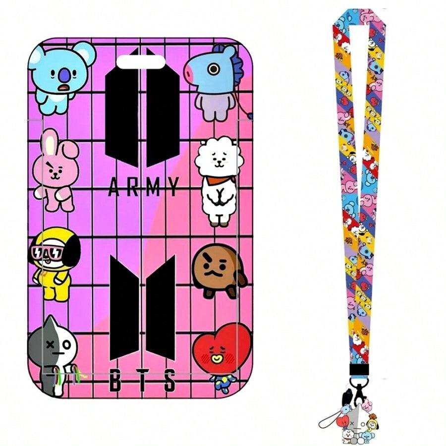 LINE FRIENDS BT21 Kpop Аниме Мультфильм Шнурок Брелок с Держателем для Карт из АБС-пластика для Карточек на Питание, Транспортных Карт и ID-Карт