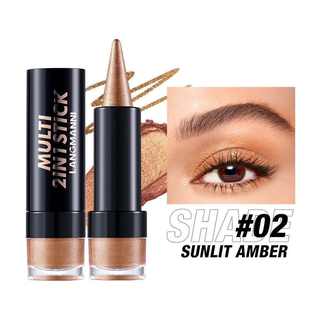 2 в 1 Пуля Перламутровые Тени для век Карандаш-заостренная подводка для глаз Карамельно-коричневый Черный Тени для век Макияж Шелковистые Гладкие Водостойкие Стойкие Тени для век