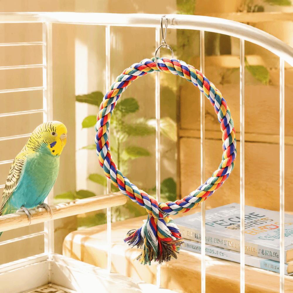 Bite Resistance Pet Bird Perch Round Circle Design Bird Swing Toy Cotton Rope Toy For Parrots