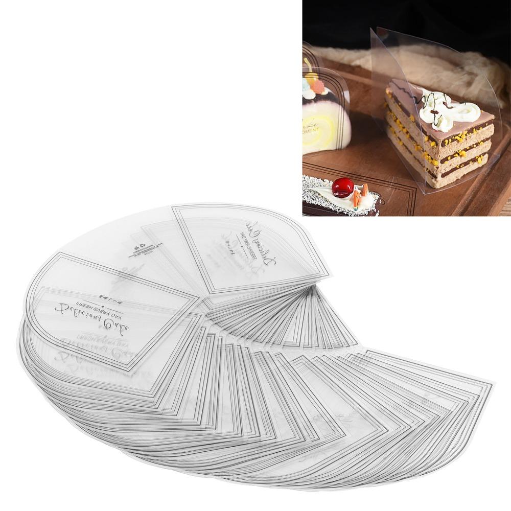 100PCS PET Triangular Cake Collar Transparent Triangle Shape Cake Wrapping Tray Mousse Desserts